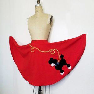 True Vintage 50s/60s 3D Appliqué Rockabilly Poodle Design Red Circle Skirt